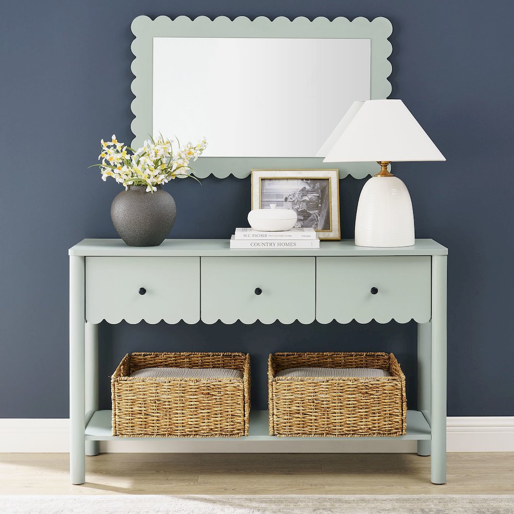 Emmeline 3-Drawer Scalloped Console Table. Picture 7