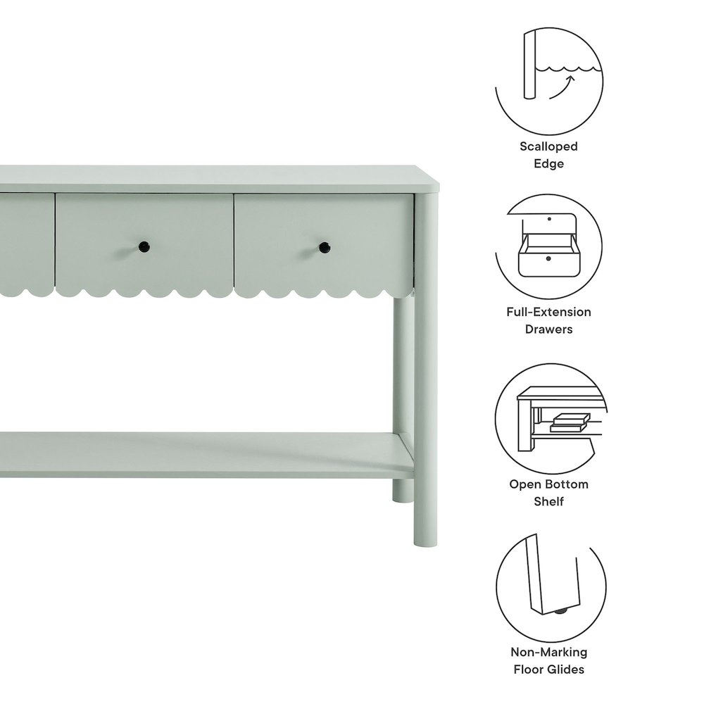 Emmeline 3-Drawer Scalloped Console Table. Picture 3