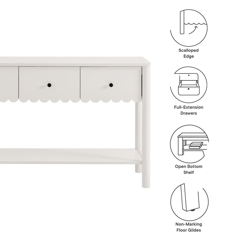 Emmeline 3-Drawer Scalloped Console Table. Picture 2