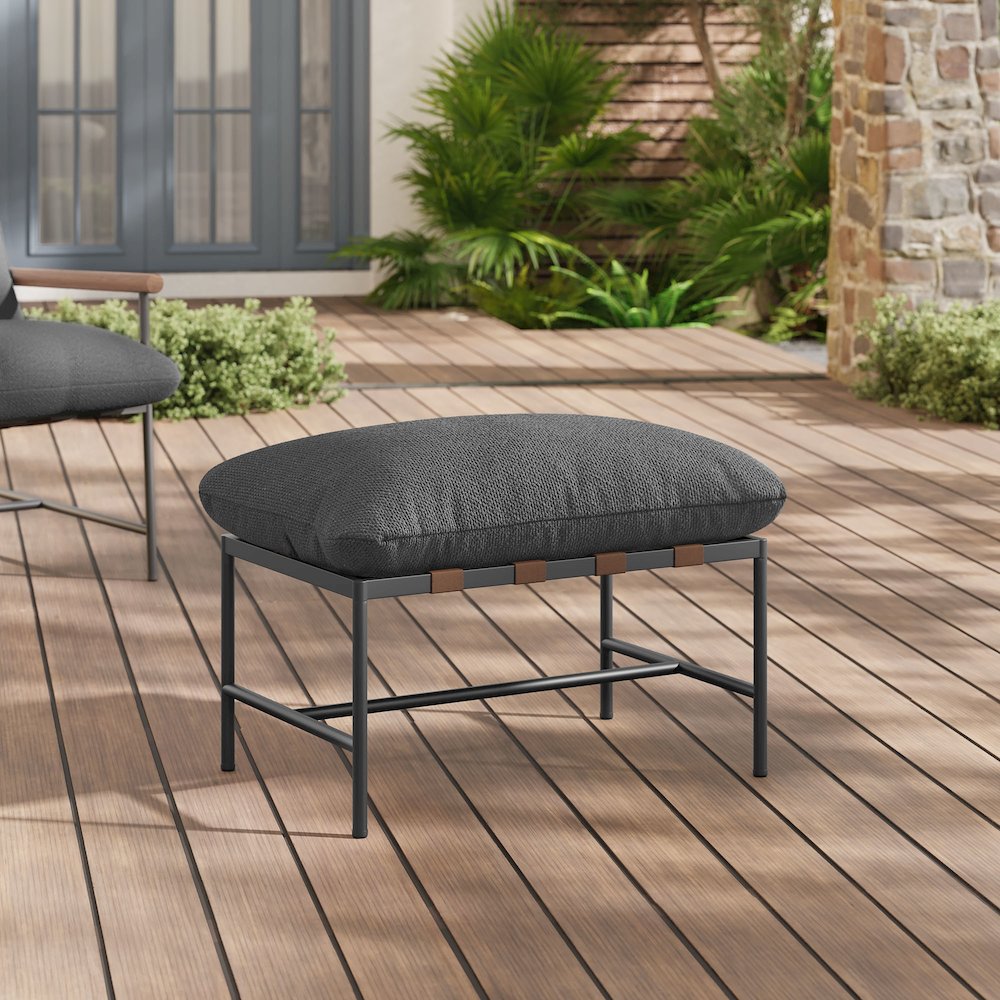 Raya Outdoor Patio Boucle Ottoman. Picture 7