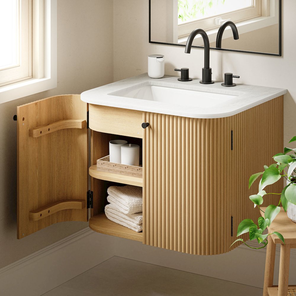 Zia 24" Wall-Mount Bathroom Vanity with Marble Sink. Picture 11