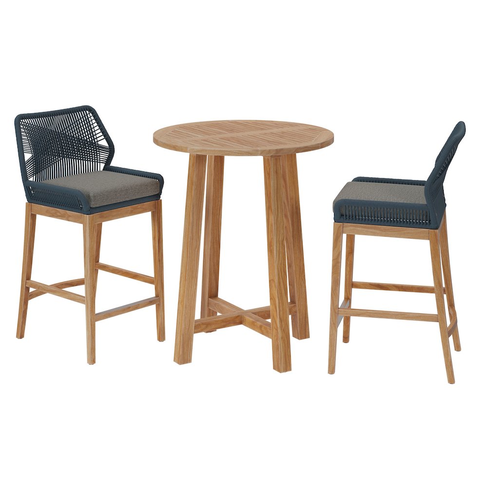 Wellspring 3-Piece Outdoor Patio Teak Wood Bar Set. Picture 1