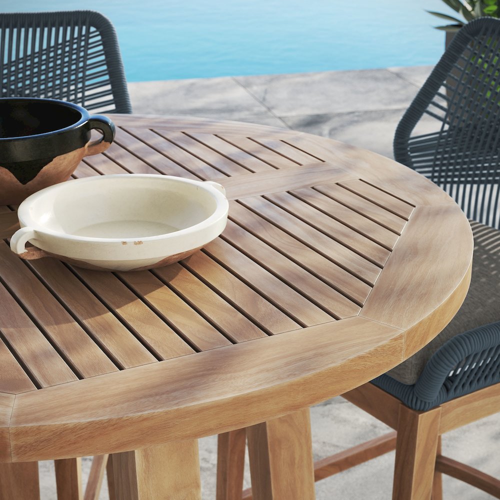 Wellspring 3-Piece Outdoor Patio Teak Wood Bar Set. Picture 14