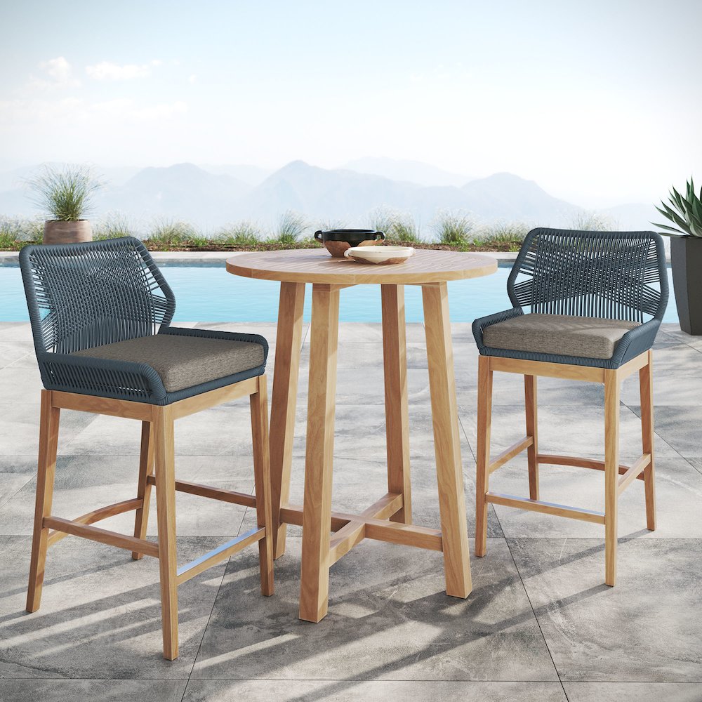 Wellspring 3-Piece Outdoor Patio Teak Wood Bar Set. Picture 13