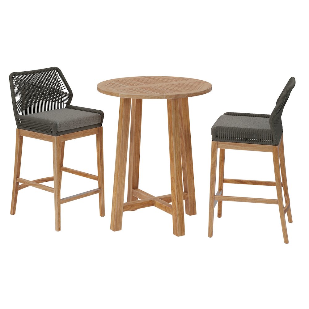 Wellspring 3-Piece Outdoor Patio Teak Wood Bar Set. Picture 1