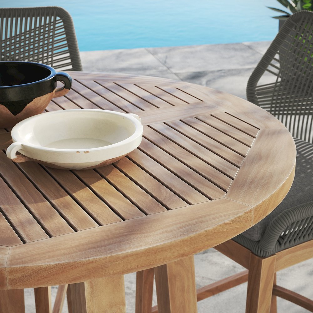 Wellspring 3-Piece Outdoor Patio Teak Wood Bar Set. Picture 14