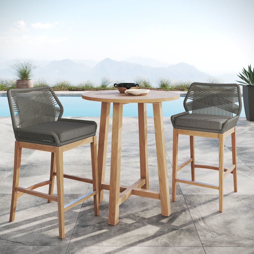Wellspring 3-Piece Outdoor Patio Teak Wood Bar Set. Picture 13
