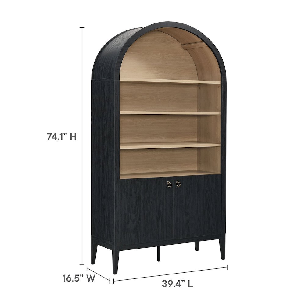 Nolan 74" Tall Wide Arched Storage Display Cabinet Bookshelf. Picture 2