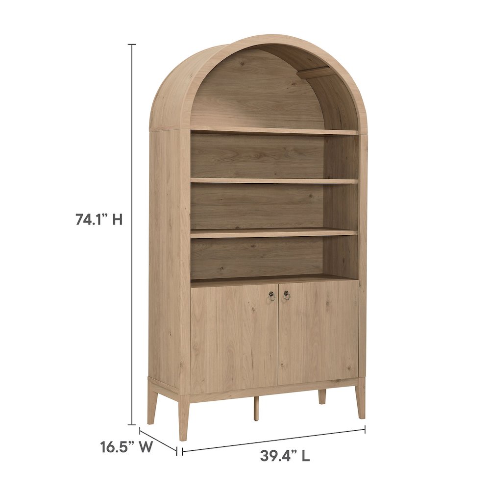 Nolan 74" Tall Wide Arched Storage Display Cabinet Bookshelf. Picture 3