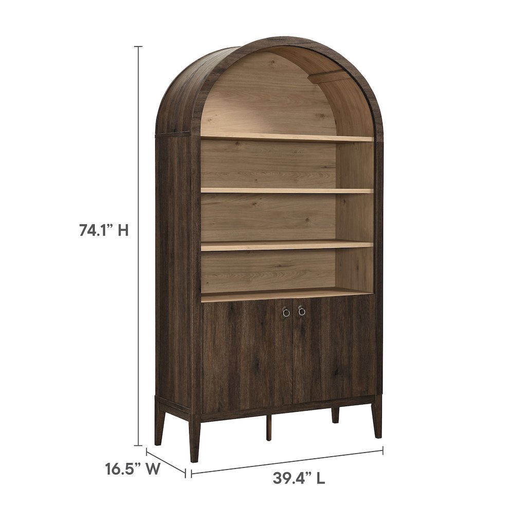 Nolan 74" Tall Wide Arched Storage Display Cabinet Bookshelf. Picture 2