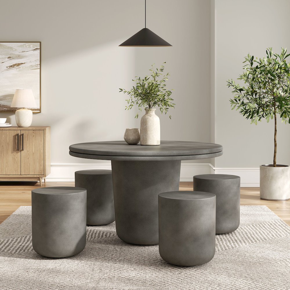 Brion Indoor - Outdoor Patio Concrete 5 Piece Dining Table Set. Picture 11