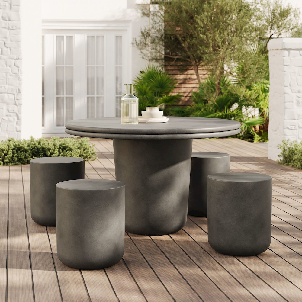 Brion Indoor - Outdoor Patio Concrete 5 Piece Dining Table Set. Picture 9