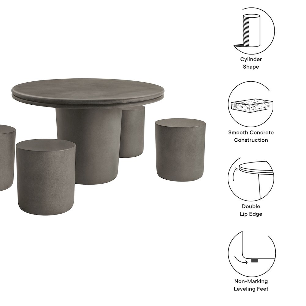 Brion Indoor - Outdoor Patio Concrete 5 Piece Dining Table Set. Picture 4