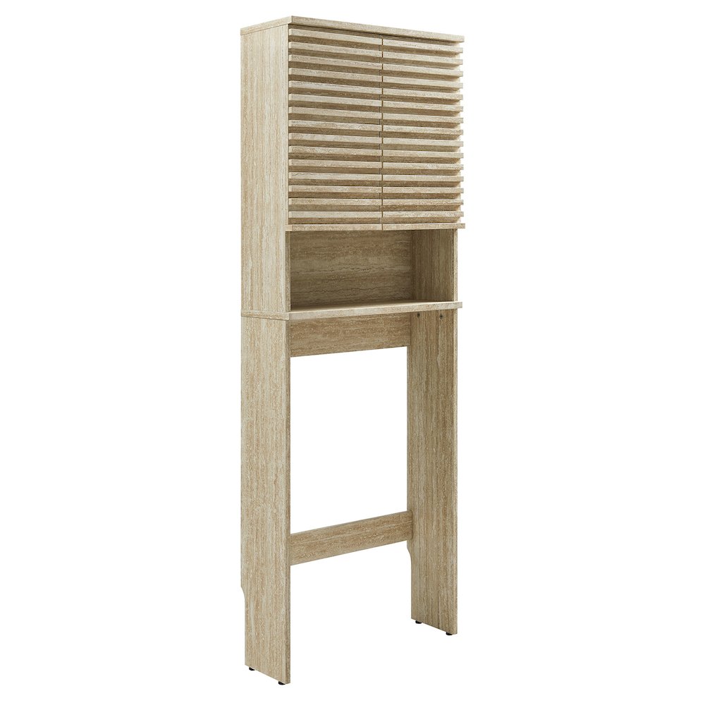 Render Over the Toilet Faux Travertine Bathroom Storage Cabinet. Picture 1