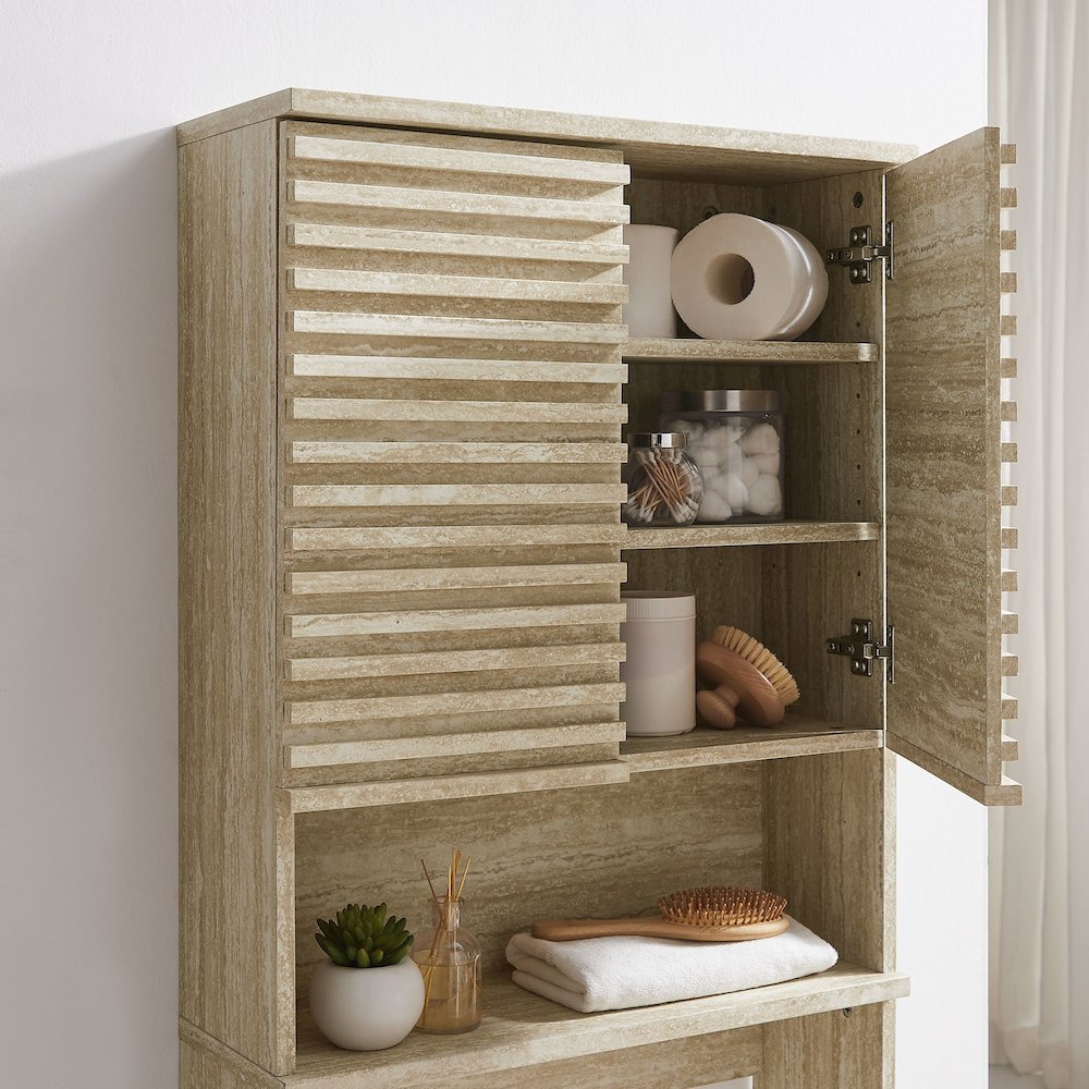 Render Over the Toilet Faux Travertine Bathroom Storage Cabinet. Picture 9