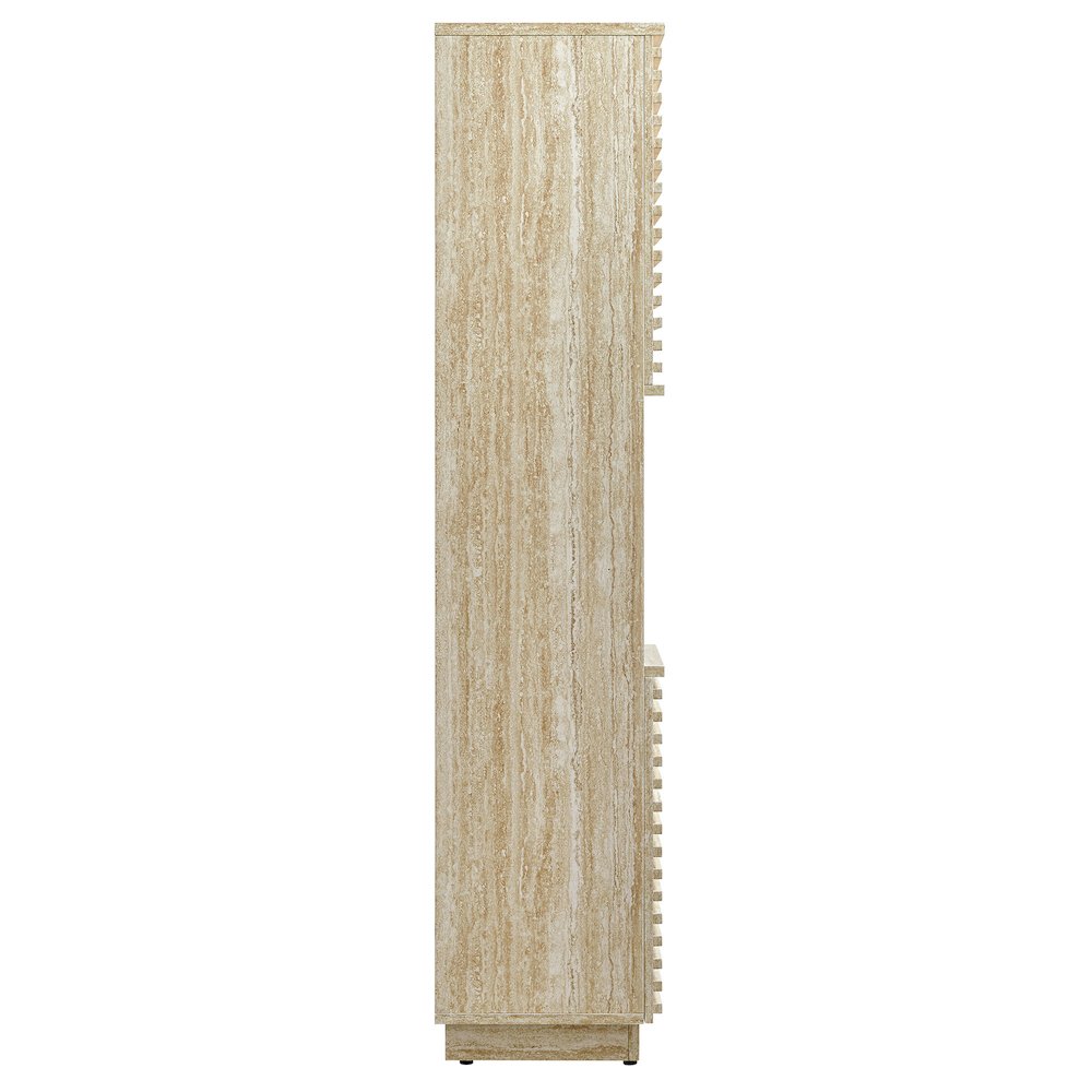 Render Tall Narrow Faux Travertine Linen Storage Cabinet. Picture 4