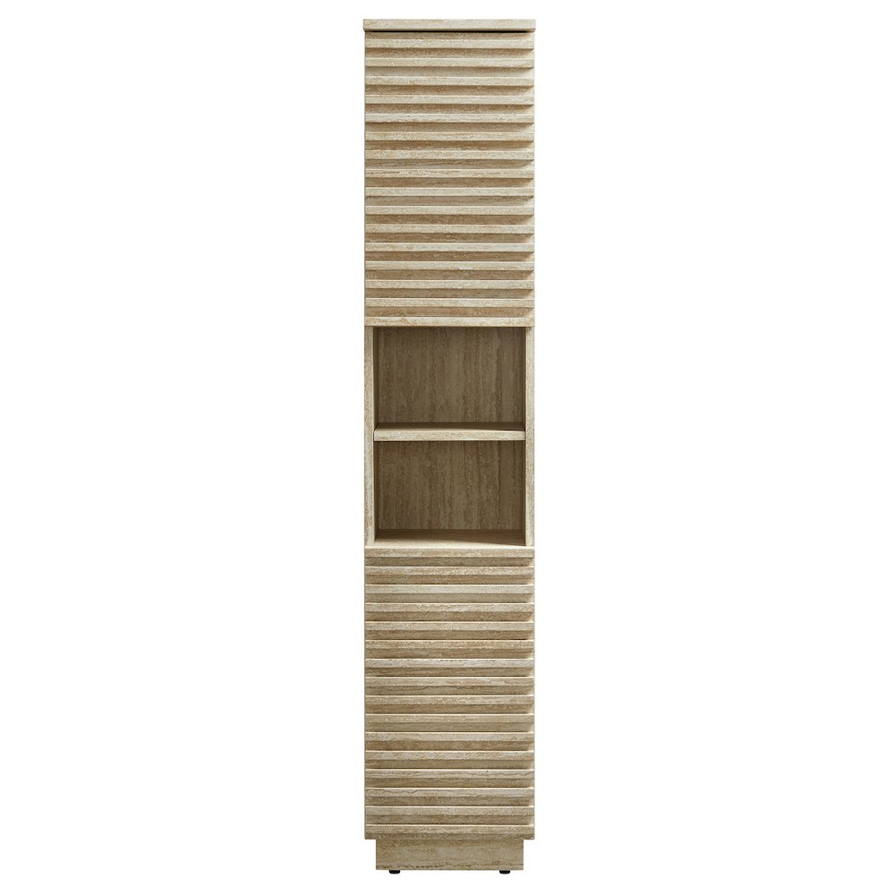 Render Tall Narrow Faux Travertine Linen Storage Cabinet. Picture 5