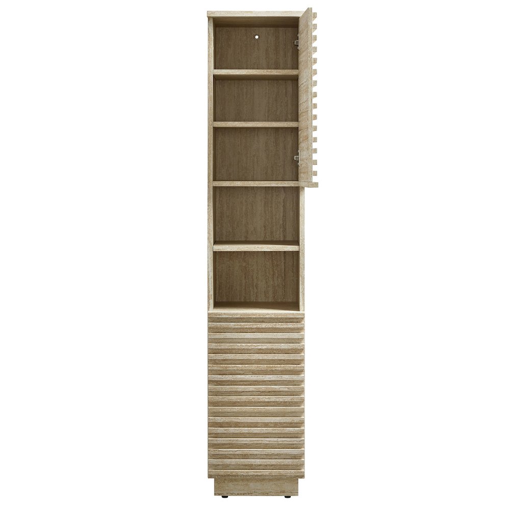 Render Tall Narrow Faux Travertine Linen Storage Cabinet. Picture 6