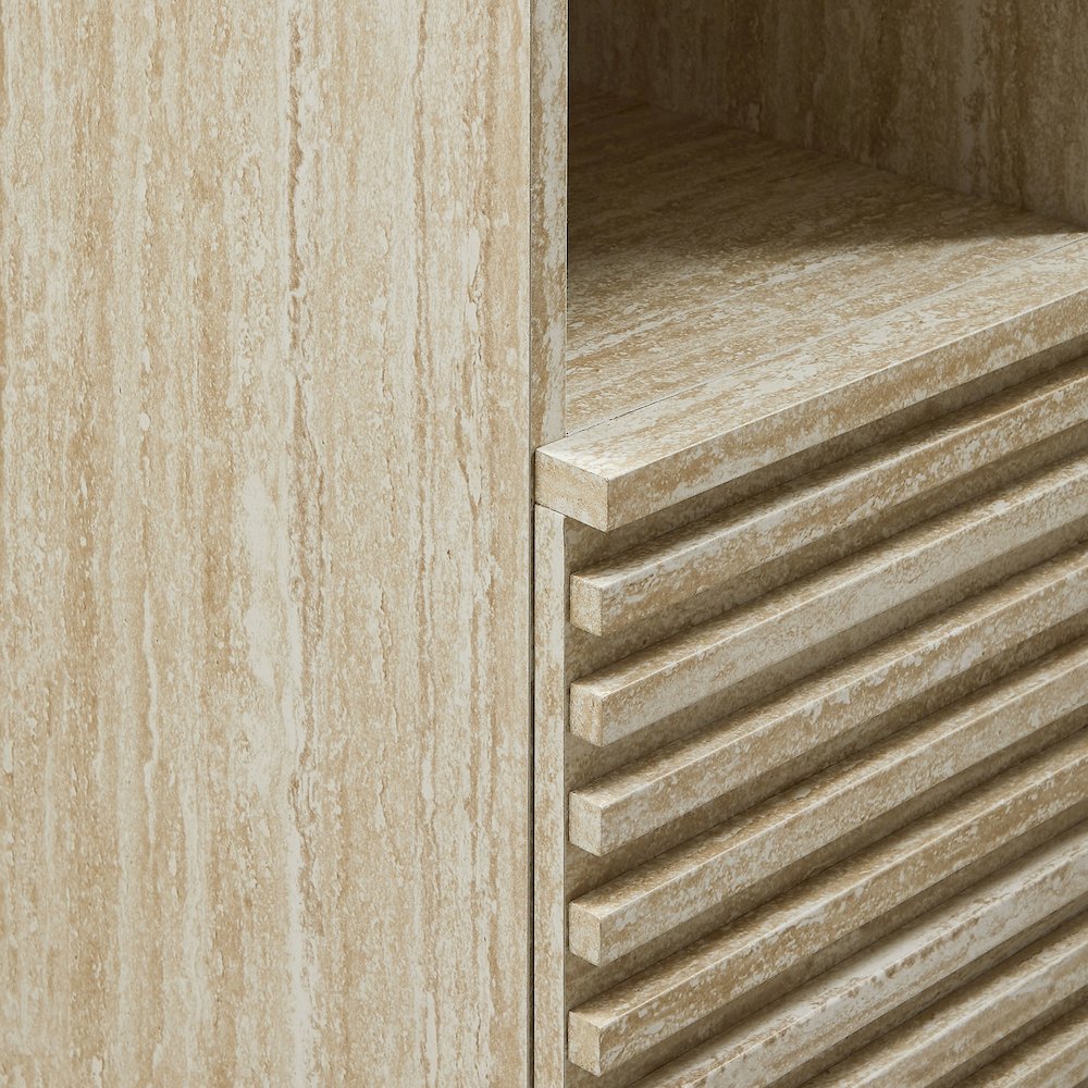 Render Tall Narrow Faux Travertine Linen Storage Cabinet. Picture 7