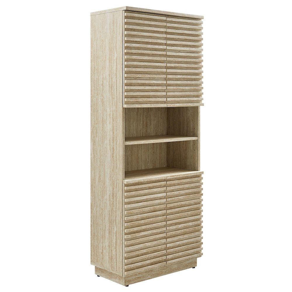 Render Tall Faux Travertine Linen Storage Cabinet. Picture 1