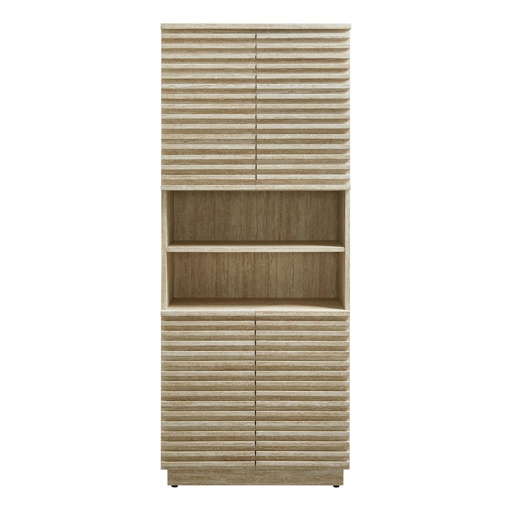 Render Tall Faux Travertine Linen Storage Cabinet. Picture 5
