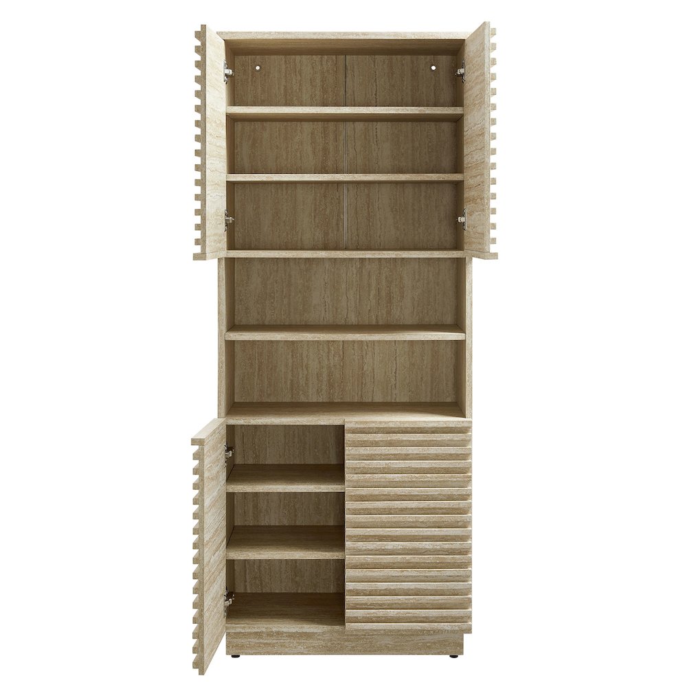 Render Tall Faux Travertine Linen Storage Cabinet. Picture 6