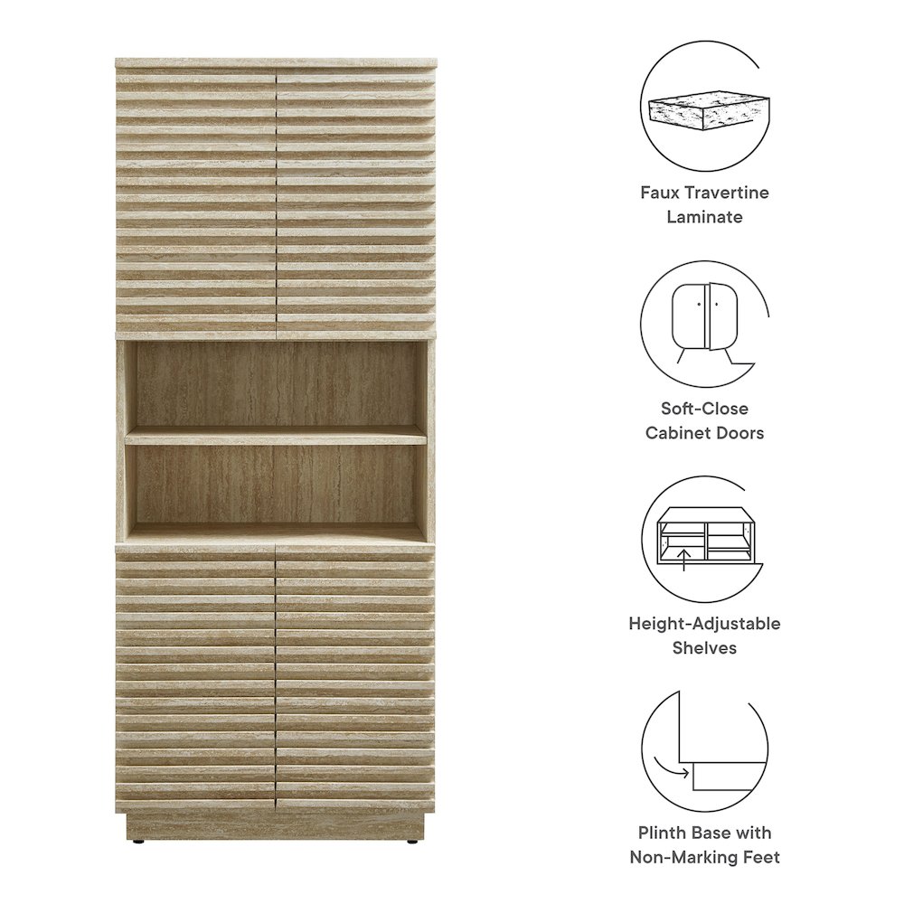 Render Tall Faux Travertine Linen Storage Cabinet. Picture 2