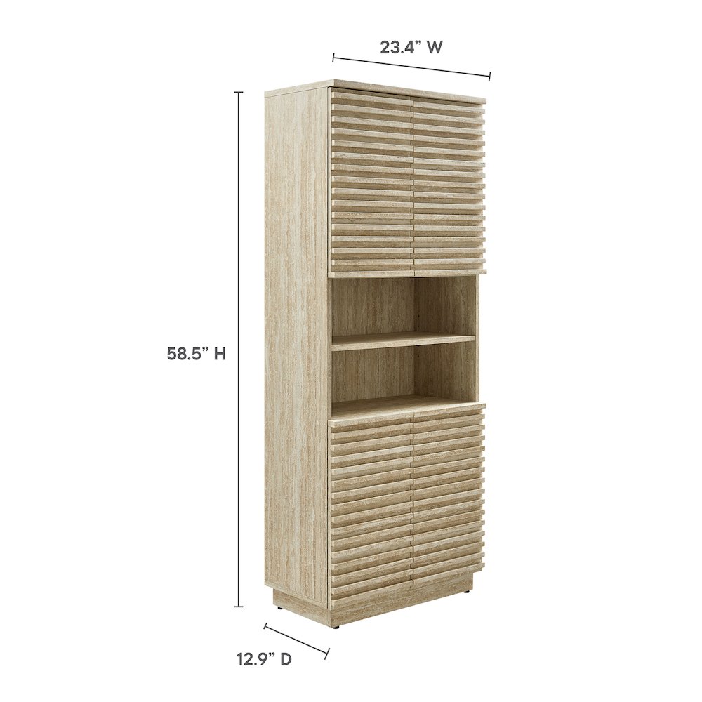 Render Tall Faux Travertine Linen Storage Cabinet. Picture 3