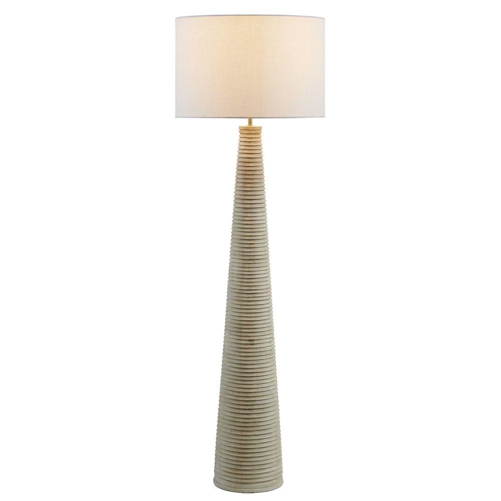 Saylor Carved Ribbed Wood Floor Lamp With Drum Shade. Picture 1