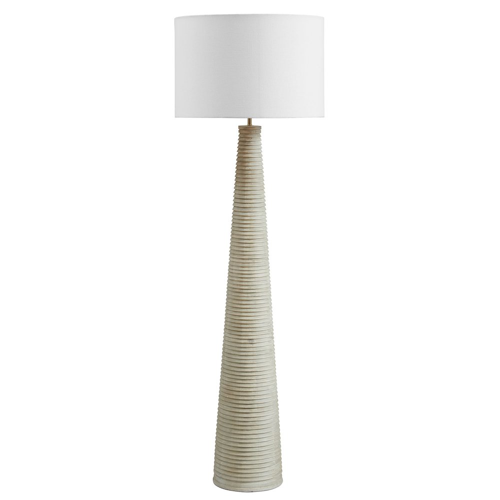 Saylor Carved Ribbed Wood Floor Lamp With Drum Shade. Picture 4