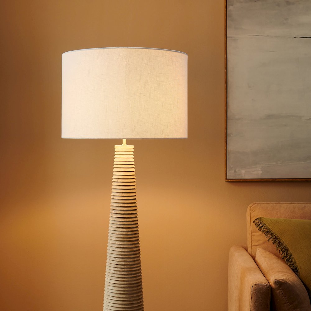 Saylor Carved Ribbed Wood Floor Lamp With Drum Shade. Picture 11