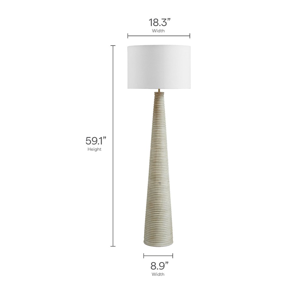 Saylor Carved Ribbed Wood Floor Lamp With Drum Shade. Picture 2