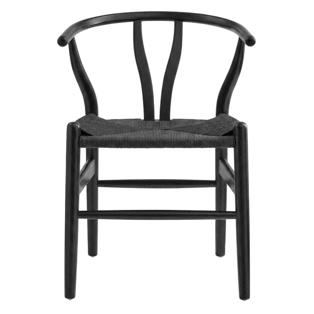 Wood Dining Chair with Slatted Backrest for Kitchen and Dining Room, Black Black. Picture 1