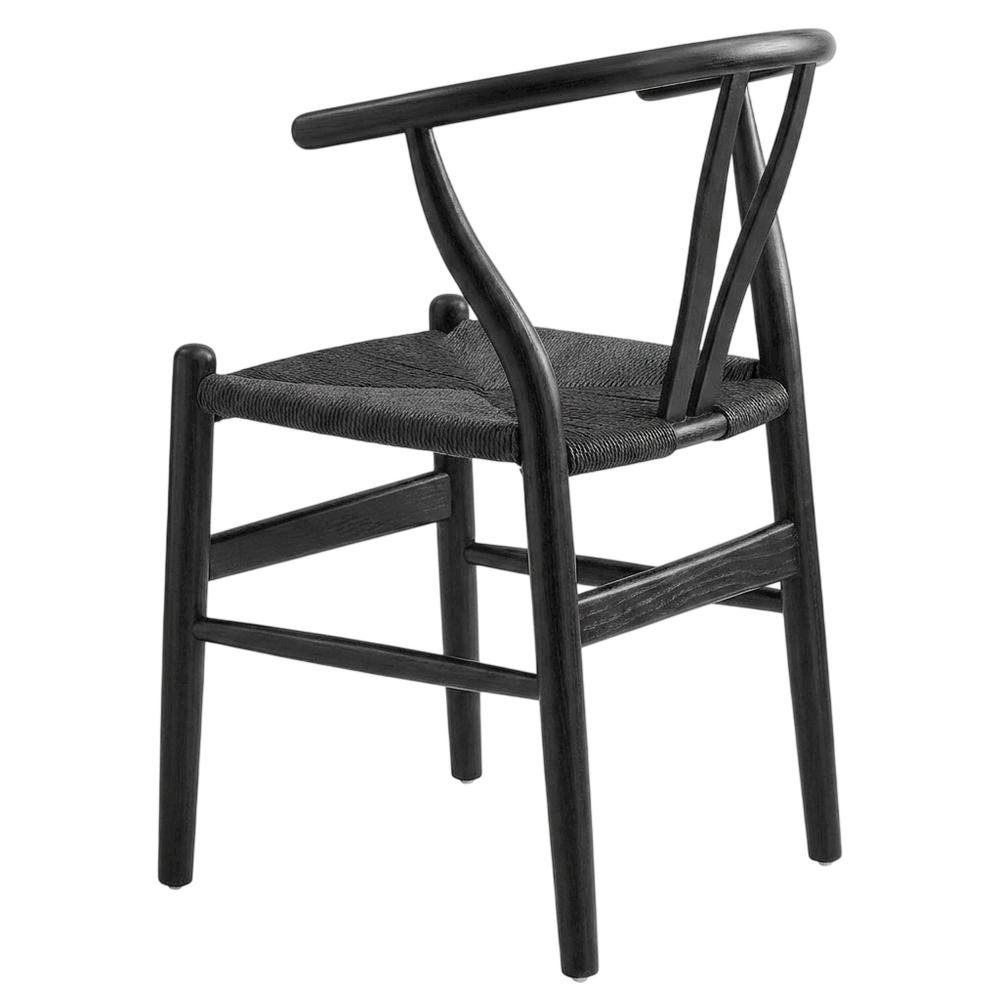 Wood Dining Chair with Slatted Backrest for Kitchen and Dining Room, Black Black. Picture 4
