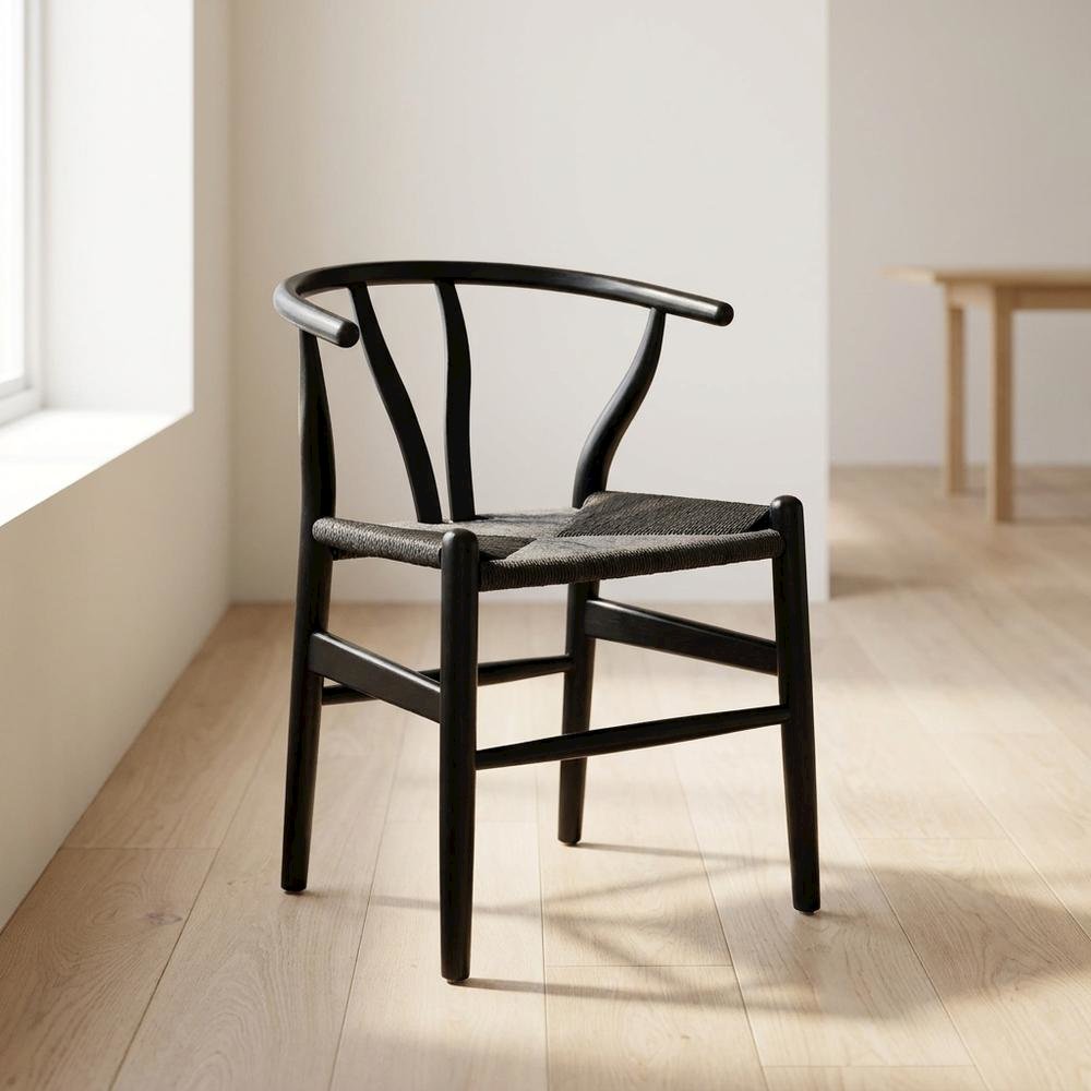Wood Dining Chair with Slatted Backrest for Kitchen and Dining Room, Black Black. Picture 3