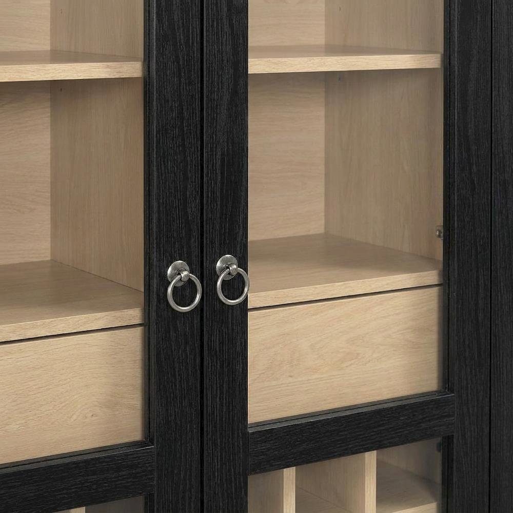 Wooden Tall Bar Cabinet with Arched Doors and Liquor Storage, Black Oak. Picture 6