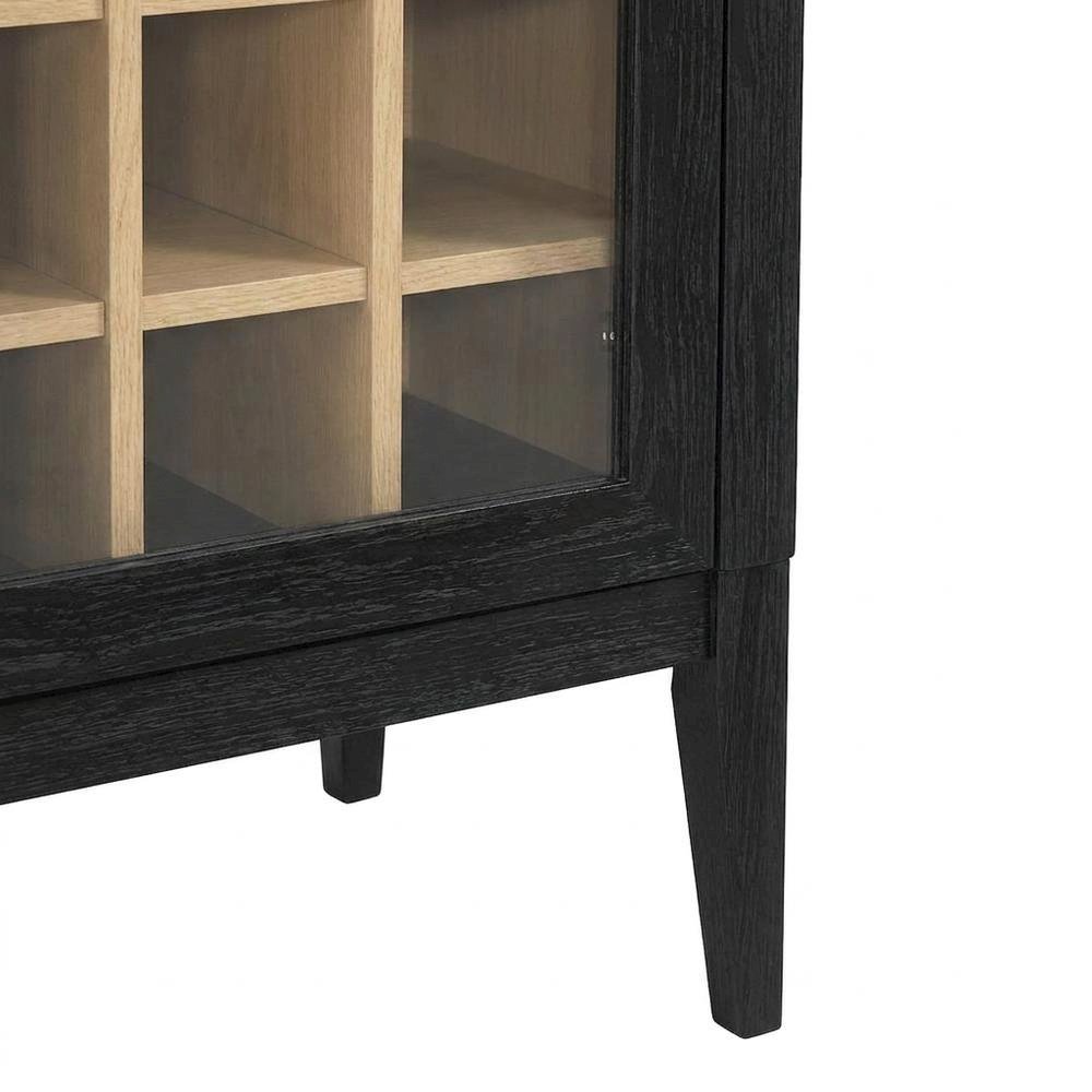 Wooden Tall Bar Cabinet with Arched Doors and Liquor Storage, Black Oak. Picture 7
