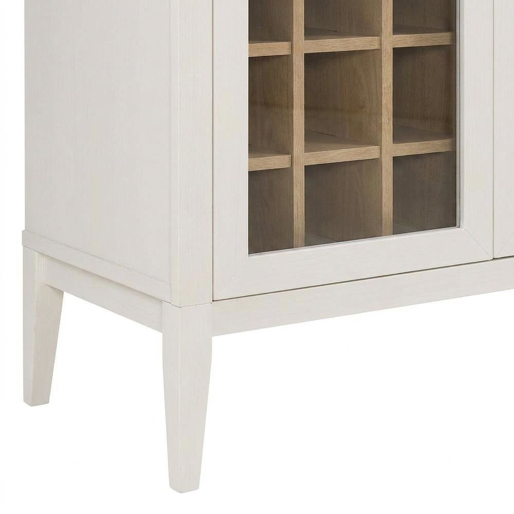 Wooden Tall Bar Cabinet with Arched Doors and Liquor Storage, Ivory Oak. Picture 7