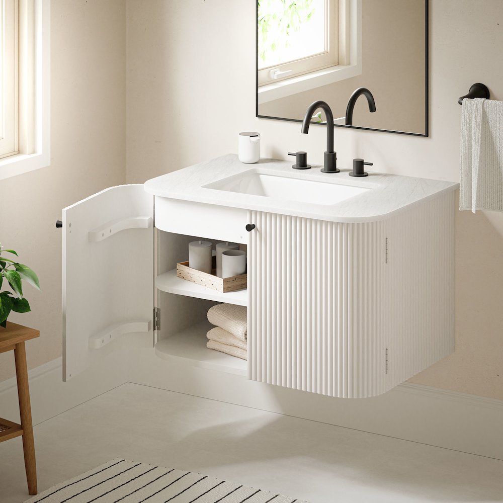 Zia 30" Wall-Mount Bathroom Vanity with Marble Sink. Picture 11