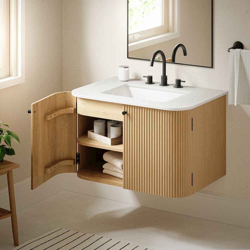Zia 30" Wall-Mount Bathroom Vanity with Marble Sink. Picture 11