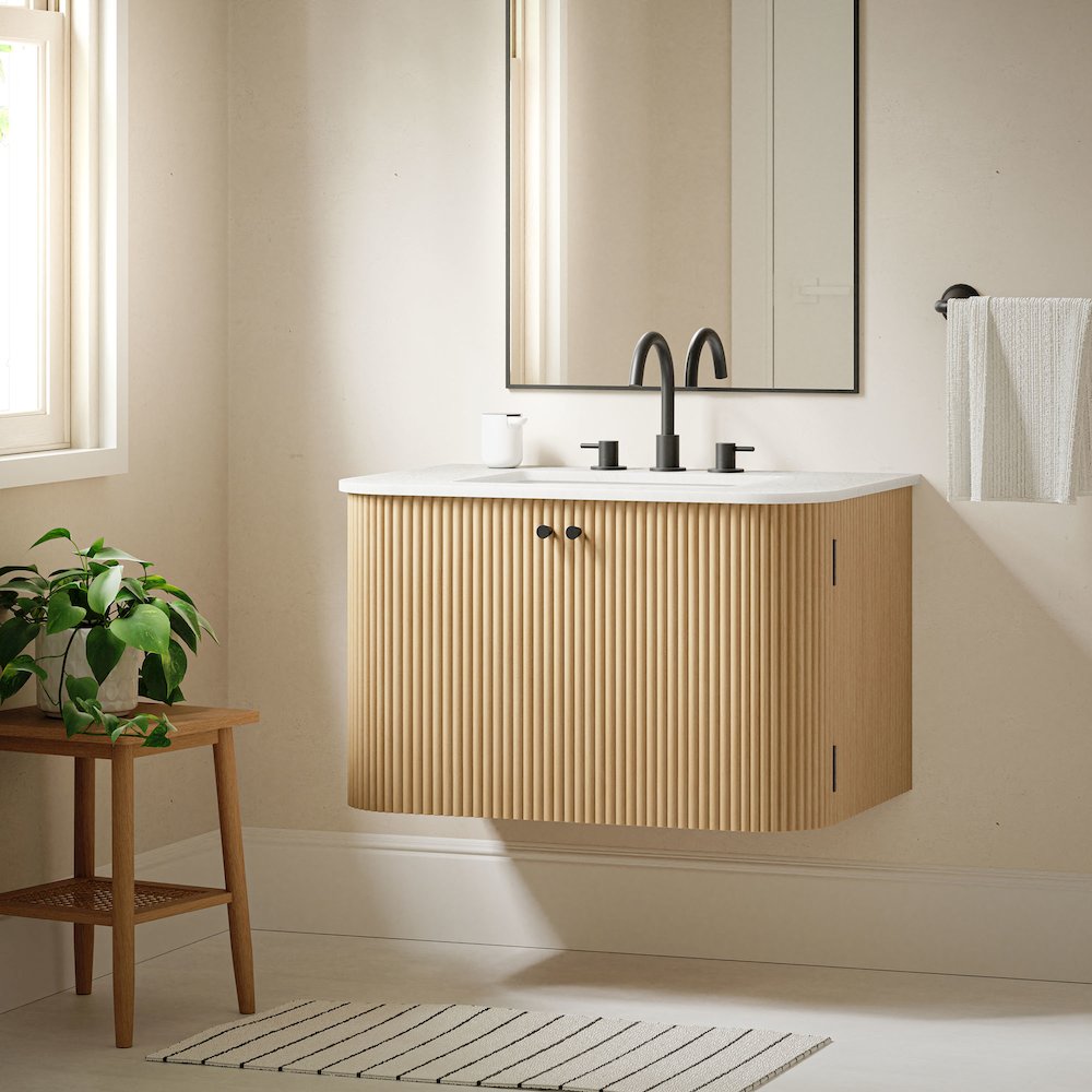 Zia 30" Wall-Mount Bathroom Vanity with Marble Sink. Picture 10