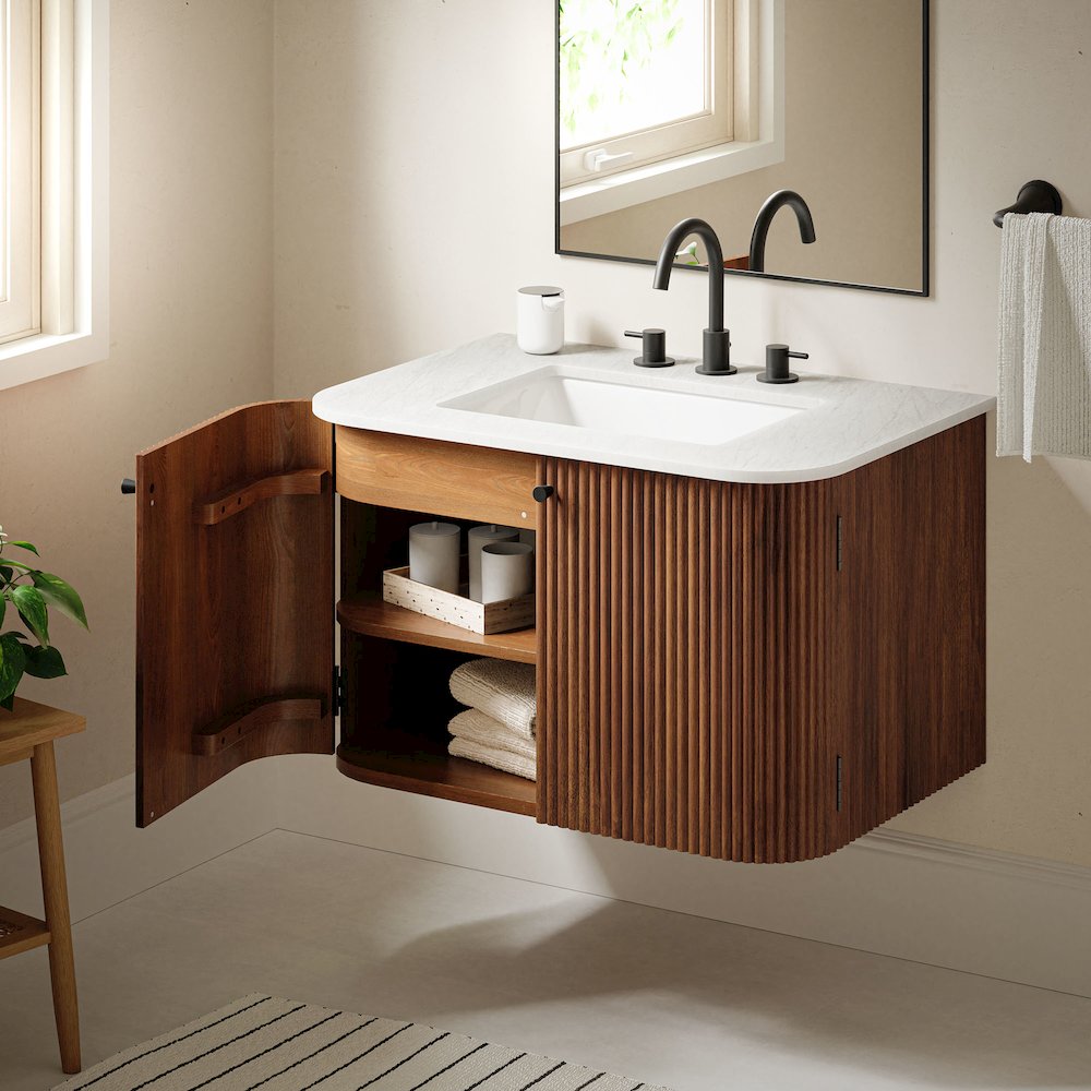 Zia 30" Wall-Mount Bathroom Vanity with Marble Sink. Picture 11