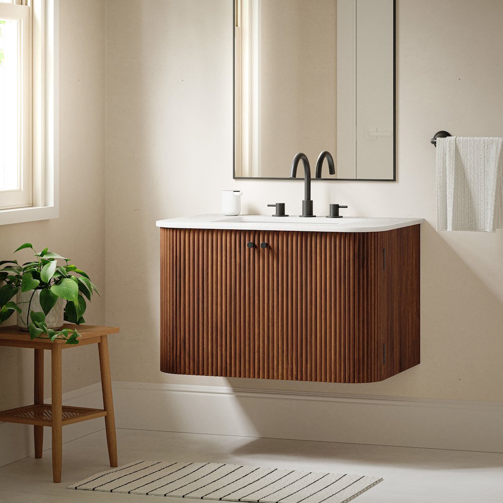 Zia 30" Wall-Mount Bathroom Vanity with Marble Sink. Picture 10