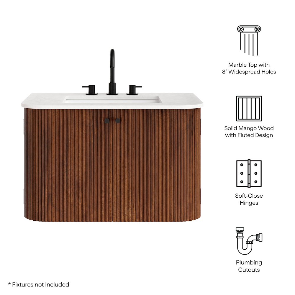 Zia 30" Wall-Mount Bathroom Vanity with Marble Sink. Picture 2