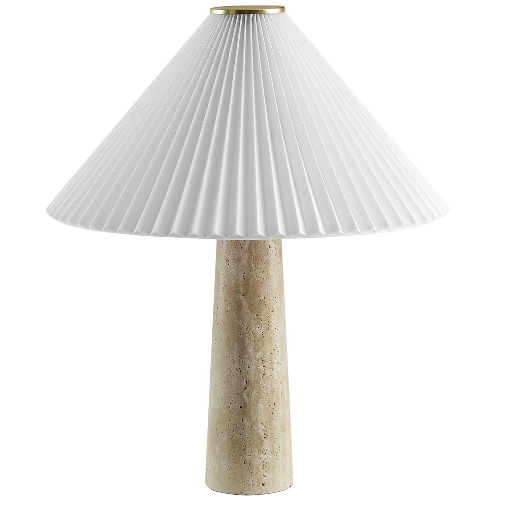 Cove Travertine Table Lamp With Pleated Shade. Picture 1