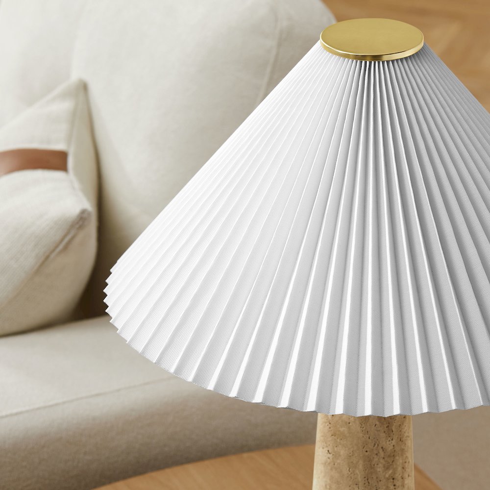 Cove Travertine Table Lamp With Pleated Shade. Picture 14