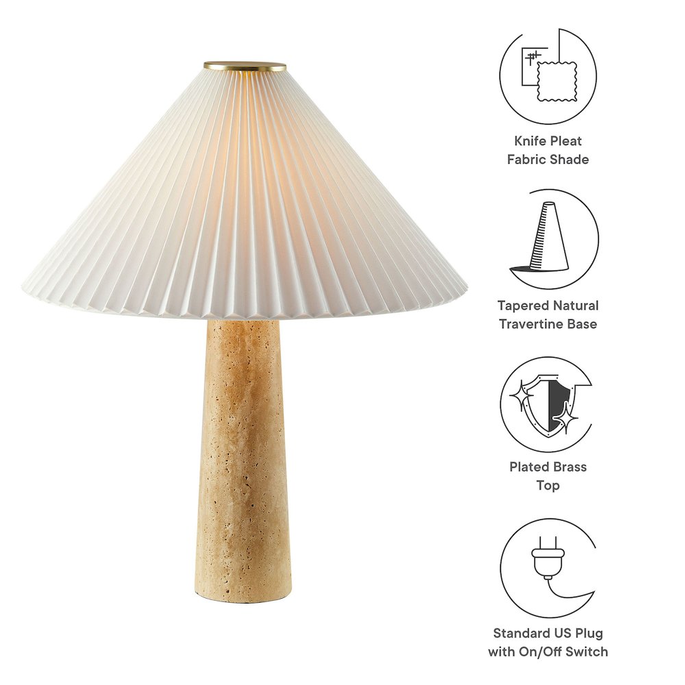Cove Travertine Table Lamp With Pleated Shade. Picture 3