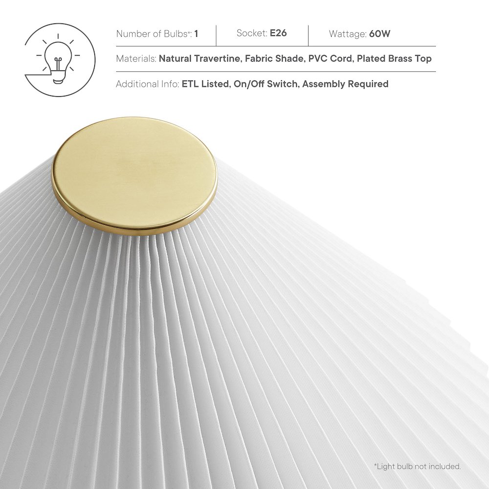 Cove Travertine Table Lamp With Pleated Shade. Picture 4