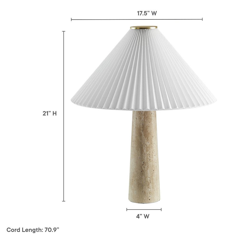 Cove Travertine Table Lamp With Pleated Shade. Picture 2