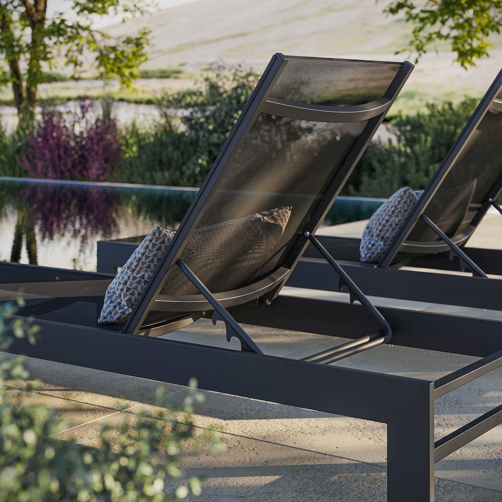Tahoe Outdoor Patio Mesh and Aluminum Chaise Lounge. Picture 10